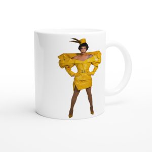 Anita Piss mug printed with a photograph of Anita in her saffron croc 'Meet the Queens' look